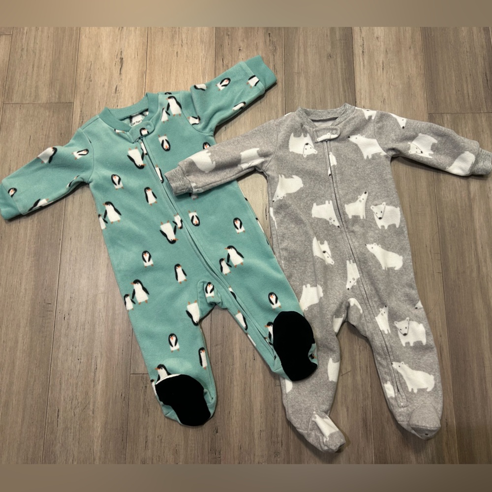 Pair of Carters fleece pajamas onesies NWOT